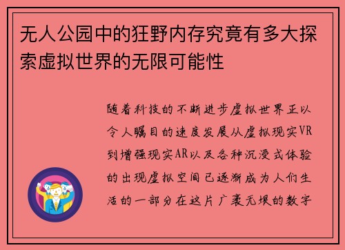无人公园中的狂野内存究竟有多大探索虚拟世界的无限可能性